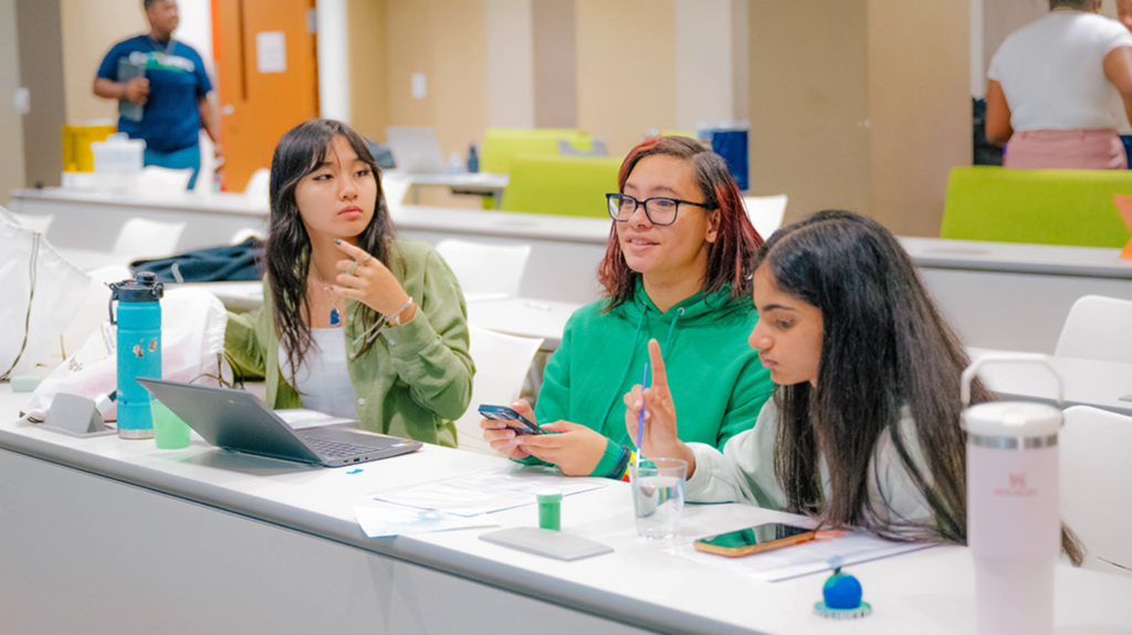 Three high schoolers attending UNCG and NCATT's ExPlorers STEM Camp